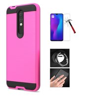 Coolpad Legacy Brisa Phone Case , Slim Metallic Brushed Shock Resistant Cover + Ring / Kickstand / Tempered Glass (Pink)