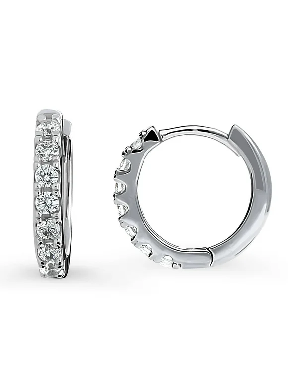 BERRICLE Sterling Silver 7-Stone Cubic Zirconia CZ Small Fashion Hoop Earrings for Women, Rhodium Plated 0.55"