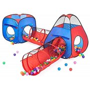 Kiddzery 4pc Kids Play tent Pop Up Ball Pit - 2 Tents + 2 Crawl Tunnels - Children Tent for Boys & Girls, Kids Toddlers & Baby, Large Playhouse For Indoor & Outdoor With Carryi