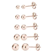Rose Gold over 925 Silver High Polish Smooth Round Ball Stud Earring 5-Size Set - 2mm, 3mm, 4mm, 5mm, 6mm