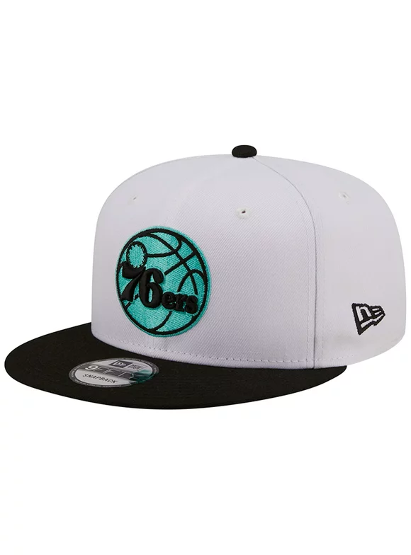 Men's New Era White/Black Philadelphia 76ers Color Pack 9FIFTY Snapback Hat - OSFA