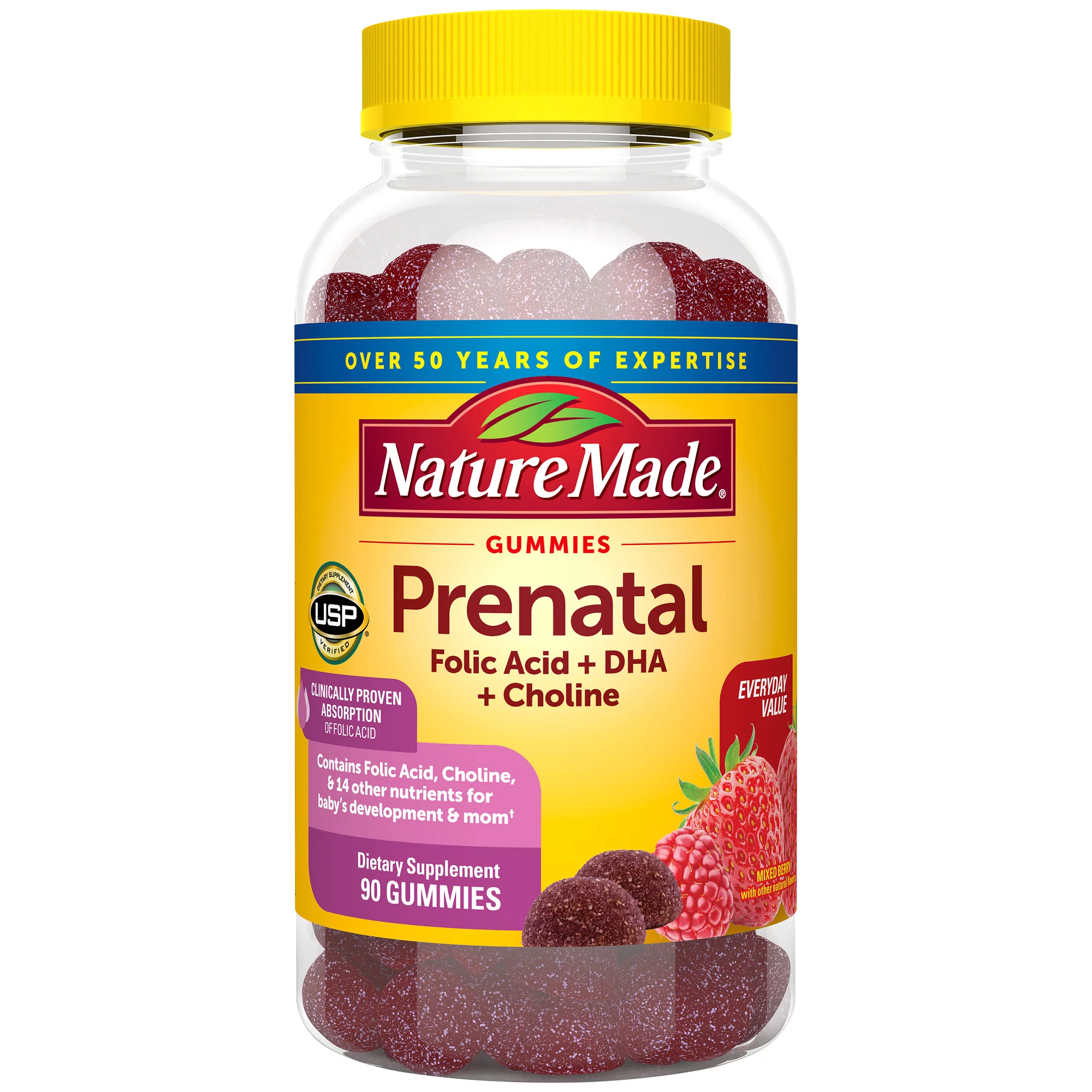Nature Made Prenatal Gummies with DHA and Folic Acid, Dietary Supplement, 90 Count