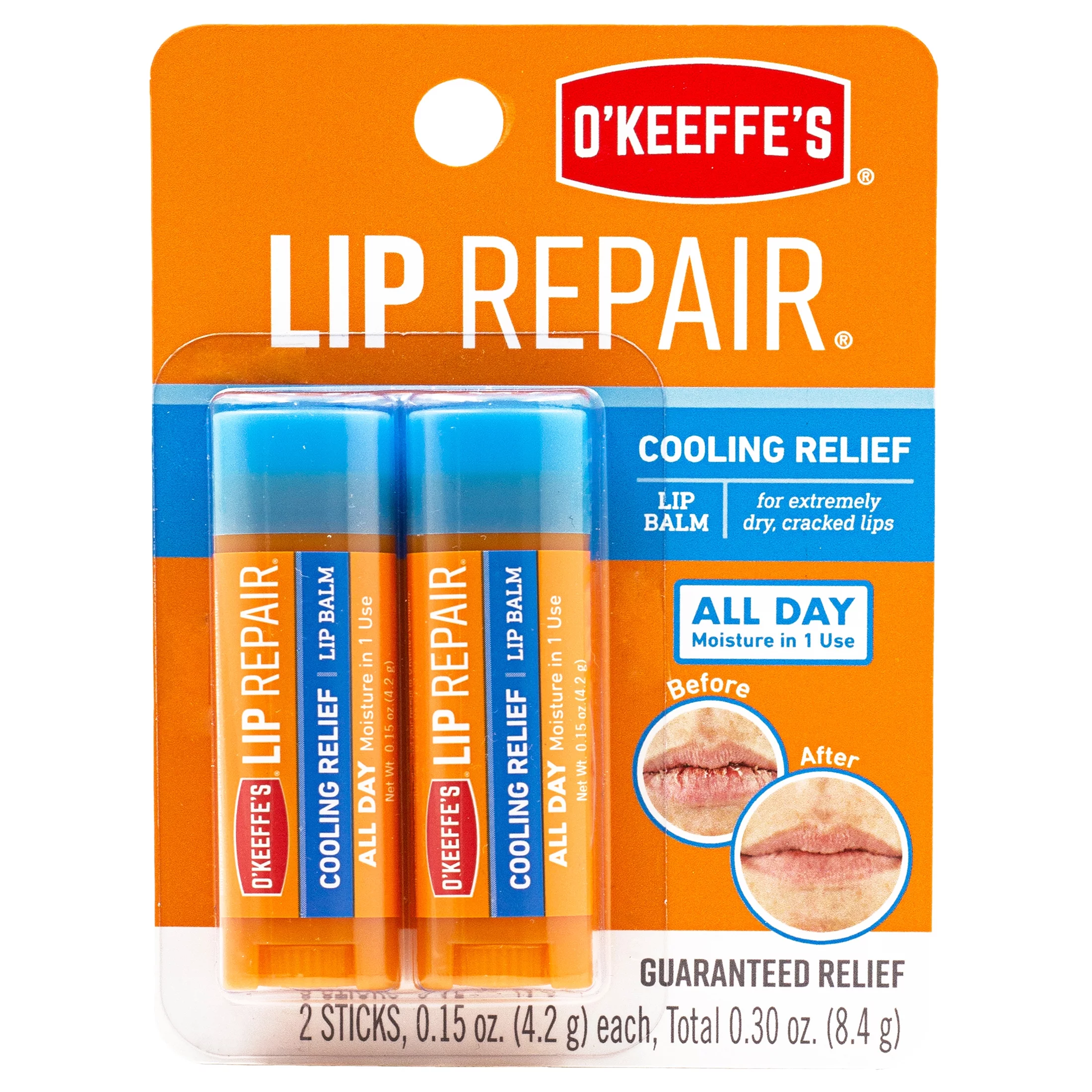O'Keeffe's Lip Repair Cooling Moisturizing, Long-Lasting Matte Lip Balm, Clear, 0.15oz each, Twin Pack
