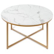 Best Choice Products 36in Faux Marble Modern Living Room Round Accent Side Coffee Table w/Metal Frame, White/Bronze Gold