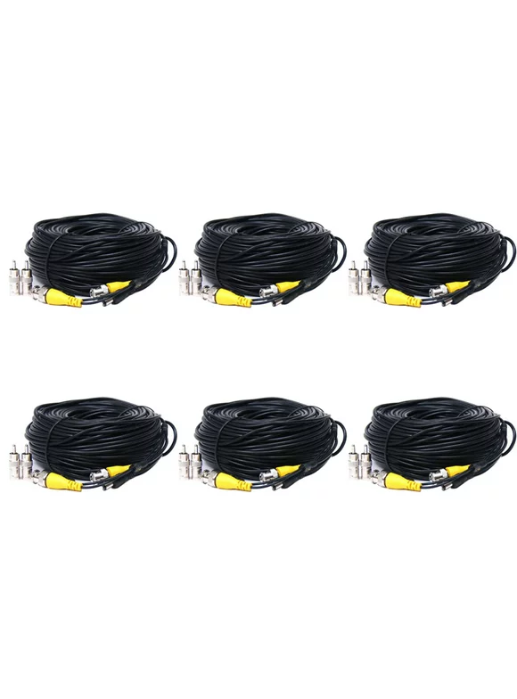 VideoSecu 6x 150ft Feet Security Camera Video Power Cables BNC RCA Wires CCTV Surveillance Cords with Bonus Adapters b7q