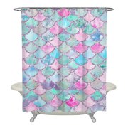 Mermaid Scale Shower Curtain Perfect for Ocean Theme Bathroom Decor or Kids Shower Curtain Unique Shower Curtain 3D Mermaid Scale Teal Pink Blue Polyester 72x72 inch (Pink Turq Glitter)