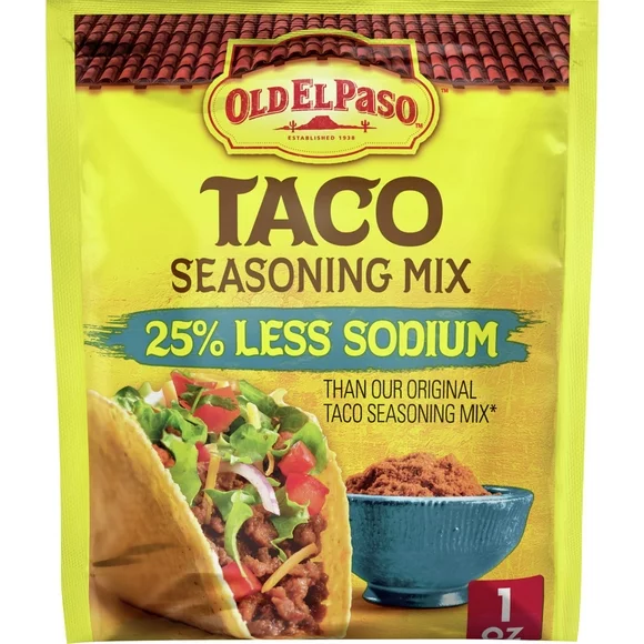 Old El Paso Taco Seasoning, 25% Less Sodium, 1 oz.