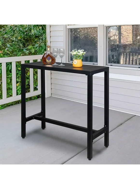 UBesGoo Outdoor Iron Bar Table, 40'' Rectangle Patio Counter Height Console Table, Metal Console Table for Grill, Black