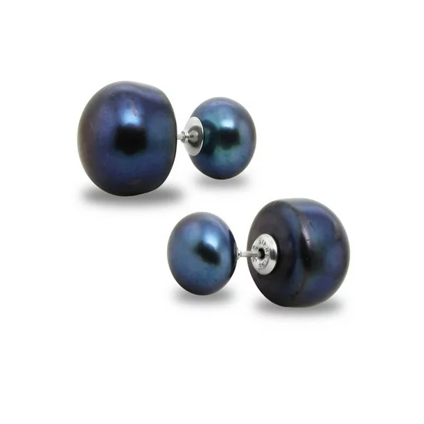ADDURN Sterling Silver Black Double Sided Earring, 8mm x 8.5mm and 12mm-13mm