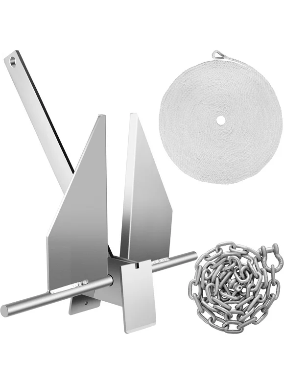 VEVORbrand Boat Anchor Kit 8.5 lbs Fluke Style Anchor, Hot Dipped Galvanized Steel Fluke Anchor, Marine Anchor with Anchor, Rope, Shackles, Chain for Boat Mooring on the Beach, Boats from 15'-24'