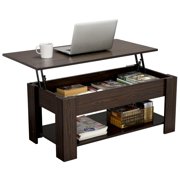 Modern Wood Lift Top Coffee Table with Hidden Compartment and Lower Shelf Espresso