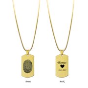 Personalized Actual Thumb Print Loved One Rectangle Dog Tag Stainless Steel Keepsake Pendant Engravable Necklace with Gift Box [Gold]