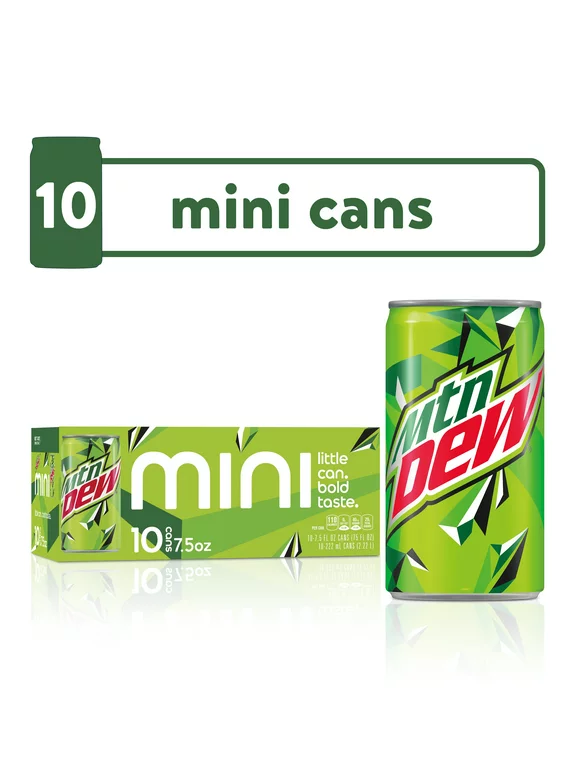 Mountain Dew Citrus Soda Pop, 7.5 fl oz, 10 Pack Mini Cans