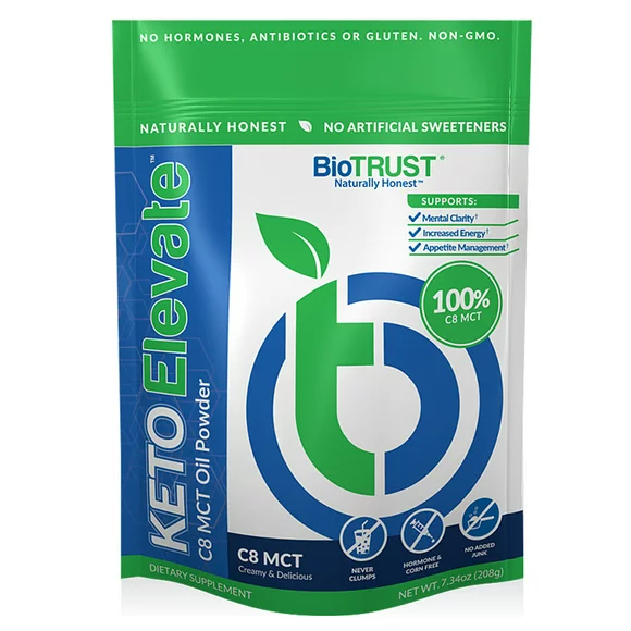 BioTRUST Keto Elevate, Pure C8 MCT Oil Powder, Ketogenic Diet Supplement, Keto Coffee Creamer, Clean Energy, Mental Focus and Clarity, 100% Caprylic Acid (20 Servings Unflavored)