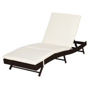 Outsunny 6 Position Adjustable Outdoor PE Rattan Wicker Chaise Patio Louge Chair - Black / Cream