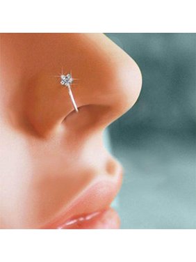 Greenchen Small Thin Flower Clear Crystal Nose Ring Stud Hoop-Sparkly Crystal Nose Ring