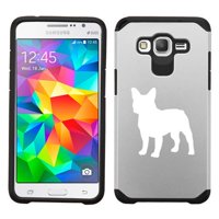 For Samsung Galaxy Core Prime Shockproof Impact Hard Soft Case Cover French Bulldog (Silver)