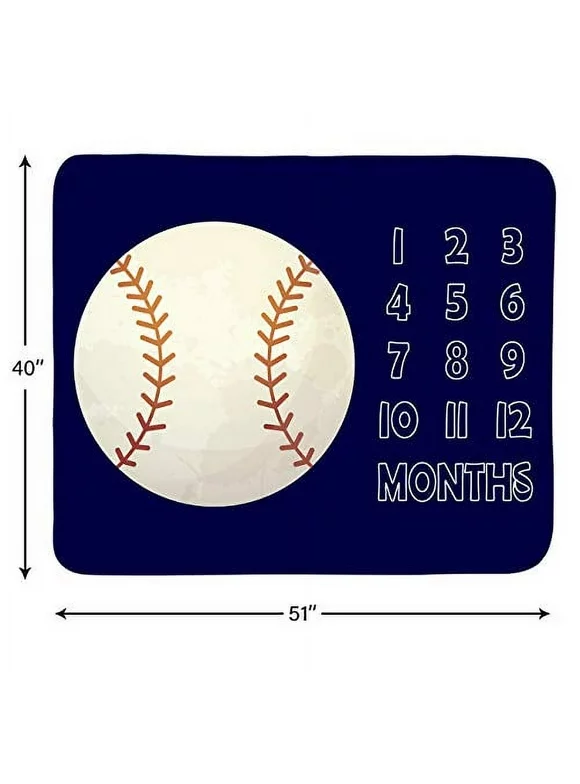 Baby Monthly Milestone Blanket Boy - Newborn Month Blanket Unisex Neutral Personalized Shower Gift Baseball Sports Nursery Decor Photography Background Prop with Frame Large 51''x40''