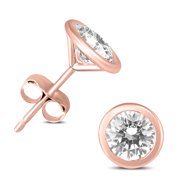 SZUL Women's 5/8 Carat TW Bezel Diamond Solitaire Stud Earrings in 14K Rose Gold (J-K-L Color, I2-I3 Clarity)