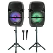 QFX Twin 8-in Bluetooth Wireless Stereo Speaker Bundle with Stands and Two Microphones - PBX-808TWS