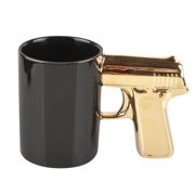 Novelty Gift Gun Handle Mug Coffee Tea Cup, for lover or friend, Black-Golden