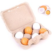 6PCS Realistic Egg Toys Pretend Kitchen Toys Wooden Food Toy Educational Learning Toy Easter Egg with Storage Box Creative Birthday Gift Toys for Kids Child Baby Girls Boys
