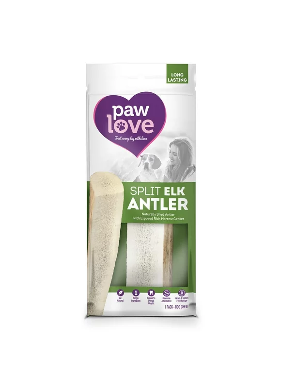 Paw Love Naturally Shed Split Elk Antler Dog Treat, (1 Pack)