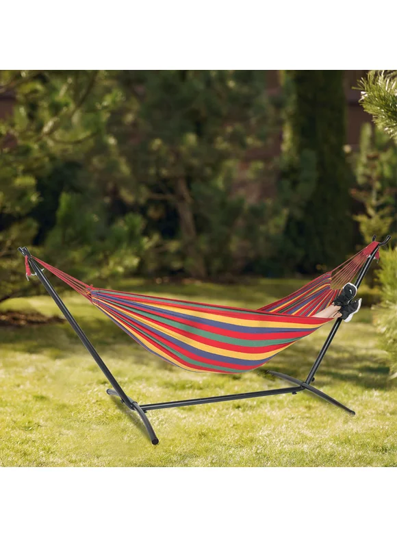 FineFind Double Hammock with Stand Heavy Duty Freestanding Hammock Patio Hammock Bed Portable with Carrying Bag