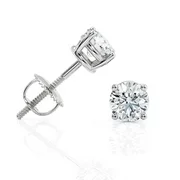 1 Carat Lab Grown Diamond Stud Earrings for Women in 14k White Gold with Secure Screw Back D-E Color by Beverly Hills Jewelers