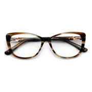 Women Premium Acetate Big Lens Cateye Reading Glasses - Fun Cat eye Clear Lens Readers - Gold Metal Accent