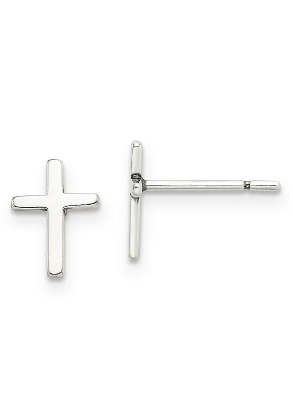 Sterling Silver Polished and Antiqued Cross Post Earrings (10MM Long x 7MM Wide)