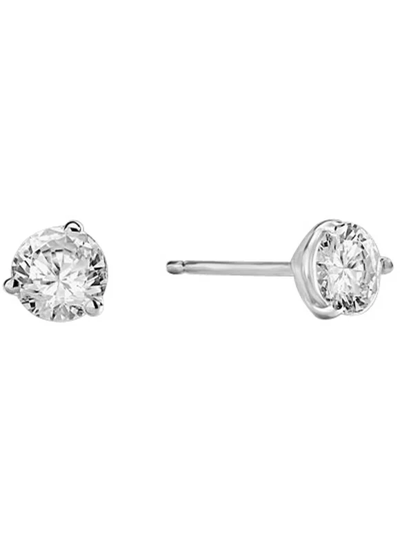 Prong Martini Set Stud Earrings with Simulated Round Brilliant Diamond by Diamond Essence set in Sterling Silver - 2 Cts.t.w.