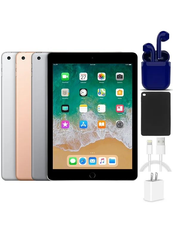 Restored | Apple iPad 9.7-inch | Wi-Fi Only | 32GB | Bundle: USA Essentials Bluetooth/Wireless Airbuds, Case, Rapid Charger By Certified 2 Day Express