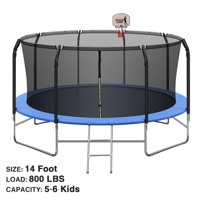 14FT Trampoline with Basketball Hoop&Safety Enclosure Net, 800LBS Capacity for 5-6 Kids, Waterproof Mat and Ladder, Outdoor Backyard Trampolinefor Kids Teens Adults