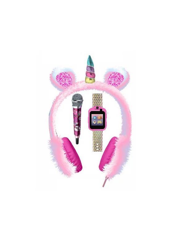iTECH Jr Kids Smartwatch With Mini Mic & Headphones, Iridescent Strap, Fur/Unicorn Headphones