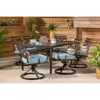 Hanover Montclair 7-Piece Dining Set in Ocean Blue with 6 Swivel Rockers and a 40" x 67" Dining Table