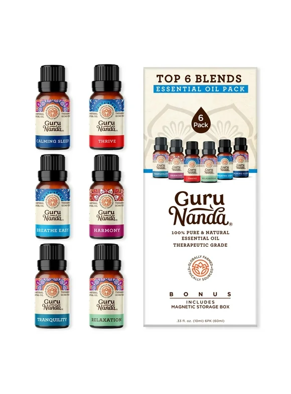 GuruNanda Essential Oil for Diffusers - Set of 6 Aromatherapy Blended Scents Variety