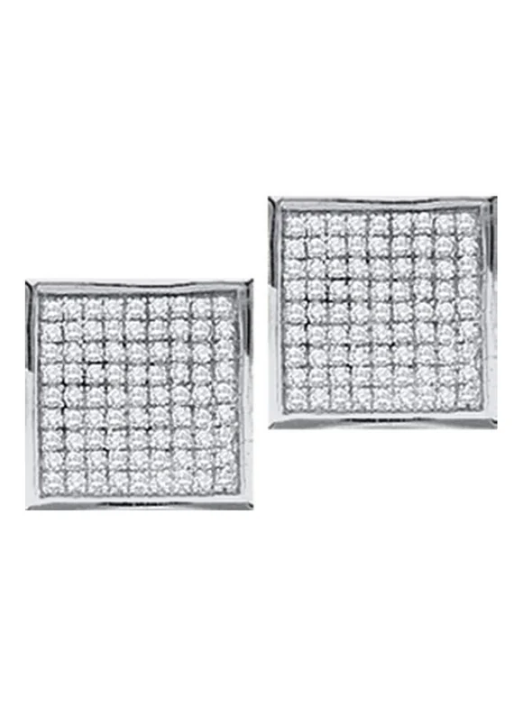 Women's Solid 10kt White Gold Round Diamond Square Earrings 1/20 Cttw