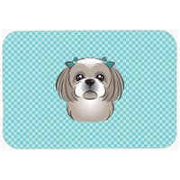 Checkerboard Blue Gray Silver Shih Tzu Mouse Pad, Hot Pad Or Trivet, 7.75 x 9.25 In.