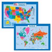 Palace Curriculum World Map and USA Map for Kids - 2 Poster Set - Laminated - Wall Chart Poster of The United States and The World (18 x 24)