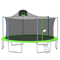 Trampoline 16ft Round Rebounder with 360 Safety Net & Basketball Goal Kids Bounding Bed for Outdoor