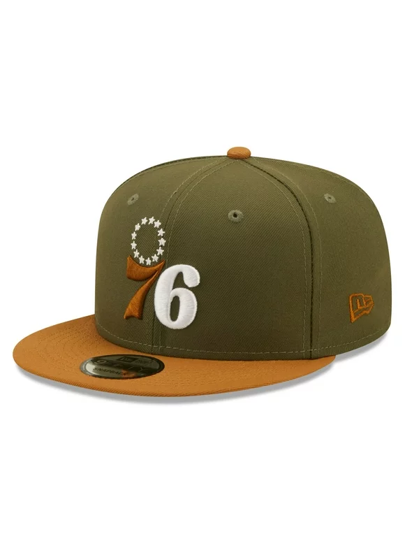 Men's New Era Olive/Brown Philadelphia 76ers Two-Tone Color Pack 9FIFTY Snapback Hat - OSFA