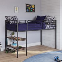 Your Zone Beckett Kids Metal Twin Loft Bed with Open Book Shelf, Multiple Finishes
