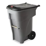 Rubbermaid Commercial Brute Rollout Heavy-Duty Waste Container, Square, Polyethylene, 65 gal, Gray -RCP9W21GY