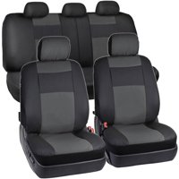 BDK 2-Tone PU Leather Car Seat Covers Split Bench Side Airbag Safe with 5 Headrest