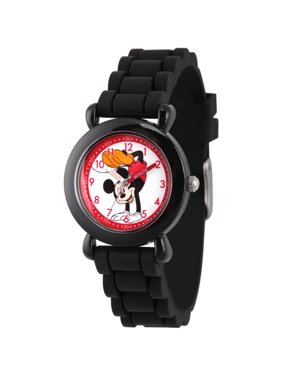 Mickey Mouse Boys' Black Plastic Time Teacher Watch, Black Silicone Strap