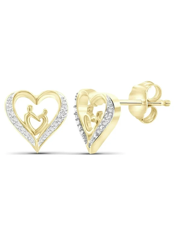 White Diamond Accent 14k Gold Over Silver Mother and Child Heart Stud Earrings