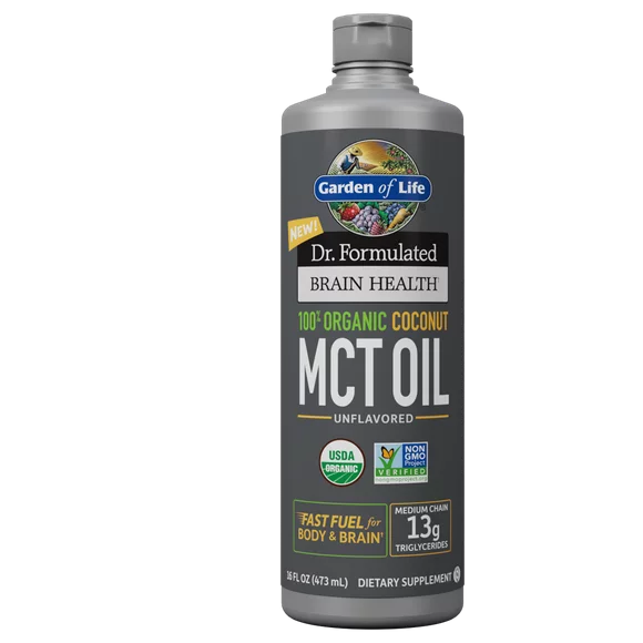 Garden of Life Dr. Formulated Brain Health 100% Organic Coconut MCT Oil Liquid, 16 Oz