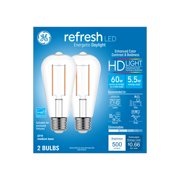 GE Refresh HD ST19 Edison 5.5-Watt LED Light Bulb (60W Equivalent), Dimmable with Clear Finish and Straight Filament, Medium Base, 2-Pack