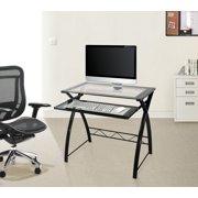 Computer Desk with Keyboard Tray, Black/Clear